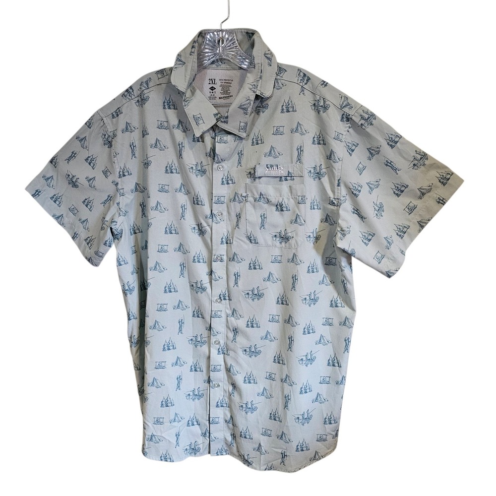 Bassdash Long Sleeve Vented Men's Button-Up Collared Fishing Shirt Size 2XL Blue